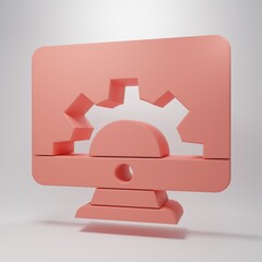 Wall Mural - Pink Computer monitor and gear icon isolated on pink background. Adjusting, service, setting, maintenance, repair, fixing. Minimalism concept. 3D render illustration