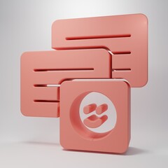 Wall Mural - Pink New chat messages notification on laptop icon isolated on pink background. Smartphone chatting sms messages speech bubbles. Minimalism concept. 3D render illustration