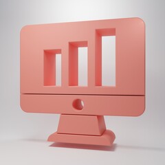 Wall Mural - Pink Computer monitor with graph chart icon isolated on pink background. Report text file. Accounting sign. Audit, analysis, planning. Minimalism concept. 3D render illustration