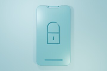 Wall Mural - Blue Smartphone with closed padlock icon isolated on blue background. Phone with lock. Mobile security, safety, protection concept. Minimalism concept. 3D render illustration