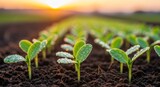 Sunrise over Young Seedlings in a Field