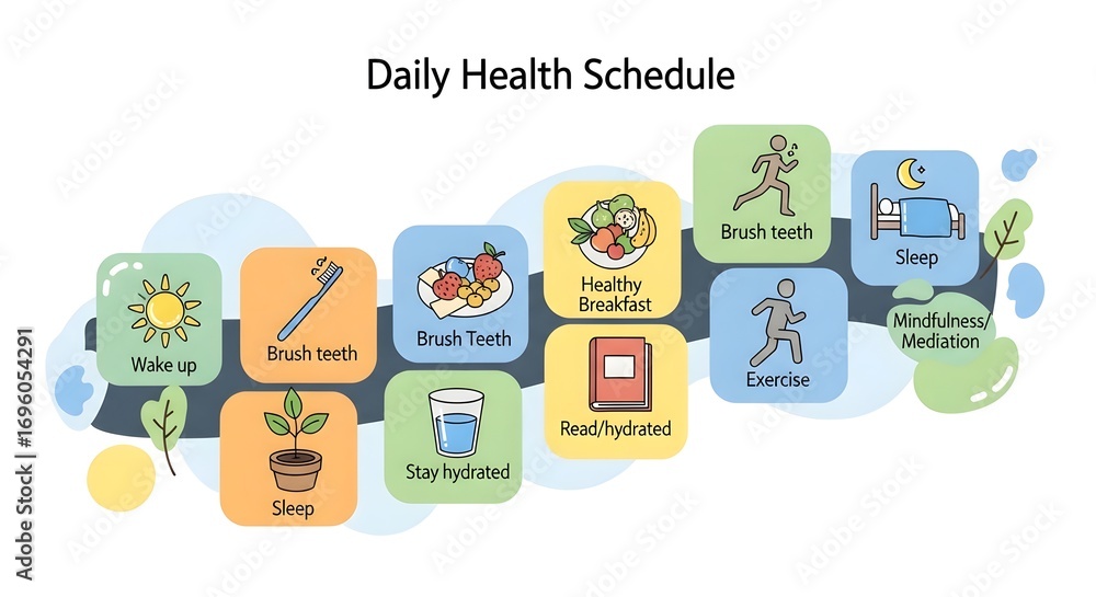 1 Week Health Routine Infographic Vector infographic banner with a sequence of icons representing a ...