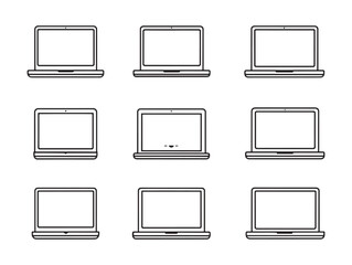 Laptop computer line art icons set