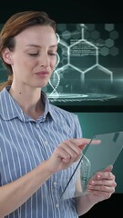Wall Mural - Animation of businesswoman using tablet over screens with medical data processing