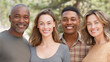 © Vasili - Smiling multicultural friends outdoors in bright natural environment, concept of diversity, inclusion, lifestyle, friendship and wellbeing with copy space for advertising and social projects.