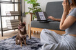 © Wasana - A woman is sitting on a couch with a laptop in front of her