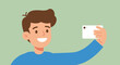 © jervinjerkaeffmason - Smiling Cartoon Man Taking a Selfie with Phone.