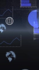 Wall Mural - Animation of multiple graphs, globes and computer language over stars in space
