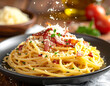 © vinka - Spaghetti Carbonara with Crispy Bacon and Parmesan Cheese – Authentic Italian Pasta Dish