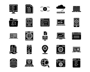 Wall Mural - coding and development line vector icons