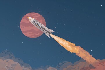 Wall Mural - rocket launches into deep space. depiction of extraterrestrial colonization, astronomy, and interste