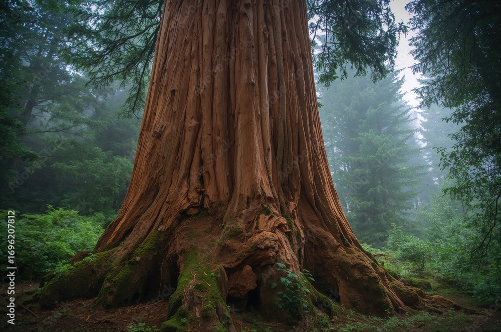 Massive Western Red Cedar Tree with Twisted Trunk in a Lush Forest ...