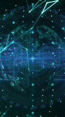 Wall Mural - animation of network of connections with spots over globe on black background