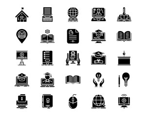 Wall Mural - online education line vector icons