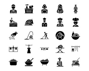 Wall Mural - cleaning and dusting line vector icons