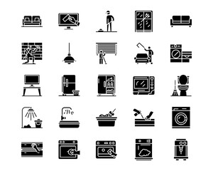 Wall Mural - cleaning and dusting line vector icons