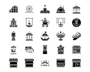 Wall Mural - amusement park line vector icons