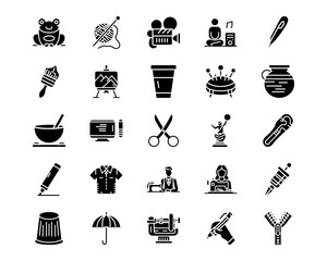 Wall Mural - art and craft supplies line vector icons