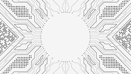 Circuit black lines with electronics elements for technology or science design. Abstract technology vector background