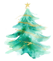 Wall Mural - PNG Coquette christmas tree illustration watercolor green.