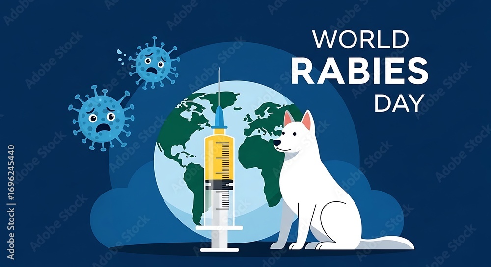 World rabies day illustration with a dog, syringe, and globe ...