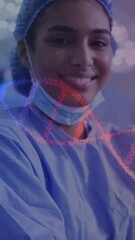 Wall Mural - animation of dna strand over female surgeon