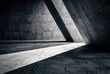 © ogo - Concrete architecture with dramatic light beams slicing through the darkness, creating stark shadows and a textured, minimalist, industrial look