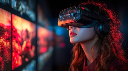 Woman engrossed in immersive VR headset experience