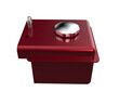 © SURF3D - 3D render of a glossy red fuel tank or oil reservoir with a chrome cap and metal pull pin. Isolated object, high detail, ready for design integration on a PNG Transparent HD Background.