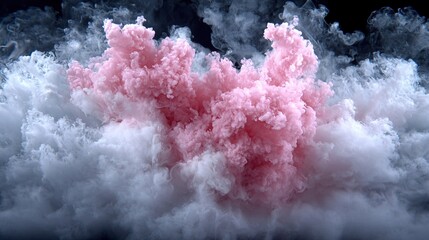 Wall Mural -   A pink and white substance is surrounded by a black and white background with smoke emanating from it
