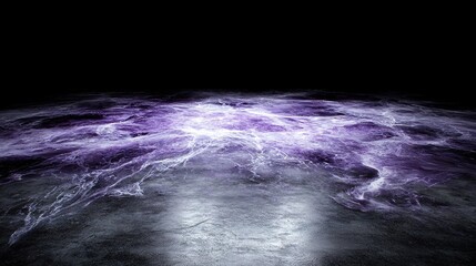 Wall Mural -   A dimly lit room featuring a luminous purple source emanating from its center, alongside an imposing figure cast in shadow