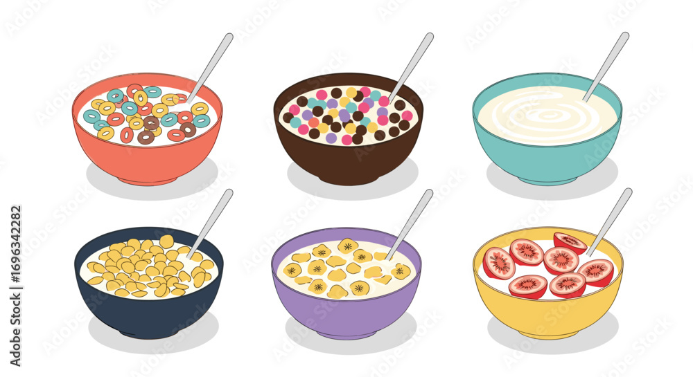 A delicious assortment of breakfast cereals and yogurt ready for a healthy morning meal