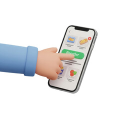 Hand Using Smartphone App To Reorder Online Food With Transparent Background
