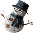 © TK - Friendly Snowman with Denim Scarf, Blue Santa Hat, and Carrot Features