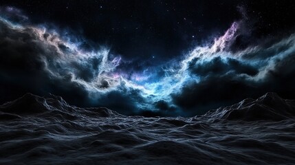 Wall Mural -   An optimal version of this text is Night sky with clouds, stars, mountains