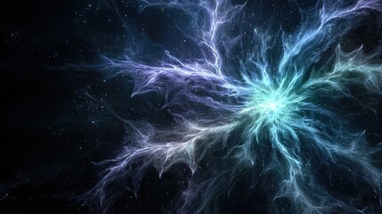 Wall Mural -  A blue-white star in a dark space surrounded by starry background