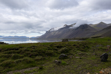 Wall Mural - Scenic view of mountain from around the lake in Iceland.
