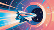© BedRoses - illustration of a spaceship passing through a black hole vector design template