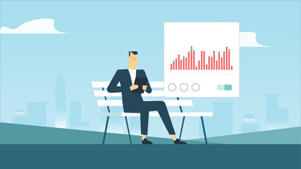 Businessman Analyzing Data on Tablet with Cityscape Background