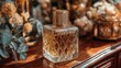 © Namwan - Vintage armani inspired perfume bottle crystal glass metal cap set on polished wooden dresser romantic soft focus luxury lifestyle still life