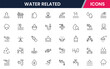 © flattenx - Water-Related vector web line icon collection, sleek illustrations of waves, drops, EV tech, and sustainable aquatic systems for eco-designs.