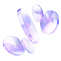 Wall Mural - 3d crystal light holographic glass round disks on light background. abstract circle discs with iride