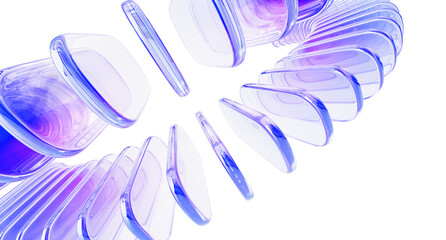 Wall Mural - abstract glass 3d background. rows of crystal light holographic rectangle plates with rounded corner