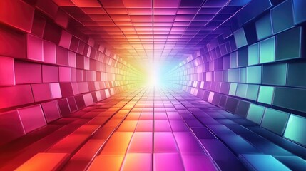 Wall Mural - Vibrant Light Tunnel with Colorful Cubes and Abstract Design