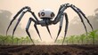 © vertid - A futuristic robotic spider navigating a lush green field, showcasing advanced technology in agriculture