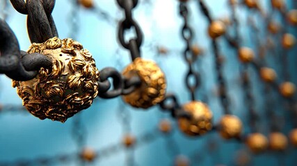 Ornate Golden Spheres Connected by a Dark Chain Network