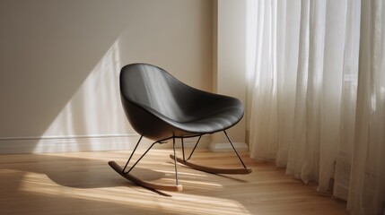 Wall Mural - Modern minimalist black rocking chair in sunlit room interior design