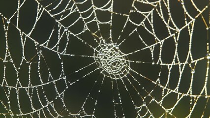 Delicate Spiderweb Adorned with Dewdrops: A Glistening Network in a Natural Environment showcasing the beauty of nature's craftsmanship in intricate