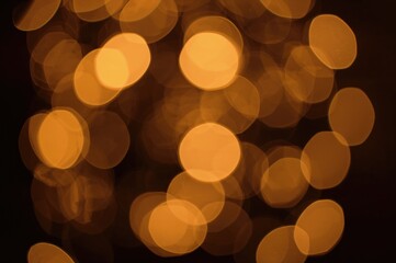 Wall Mural - soft glowing orbs create a warm golden bokeh effect on a dark backdrop, perfect for overlays and bac