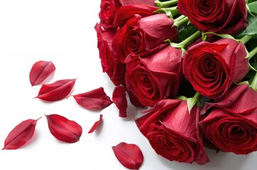 Wall Mural - Stunning arrangement of crimson roses set against a white backdrop